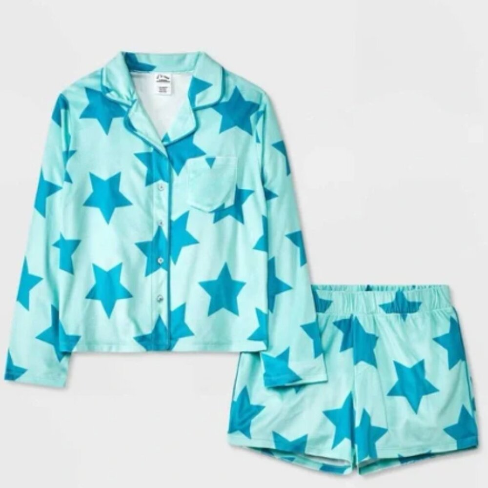 Girls' 2pc 'Stars' Long Sleeve Coat Pajama Set - art class™ Blue M